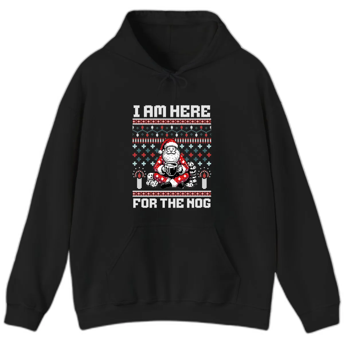Santa Is Here For The Nog Hoodie in Black