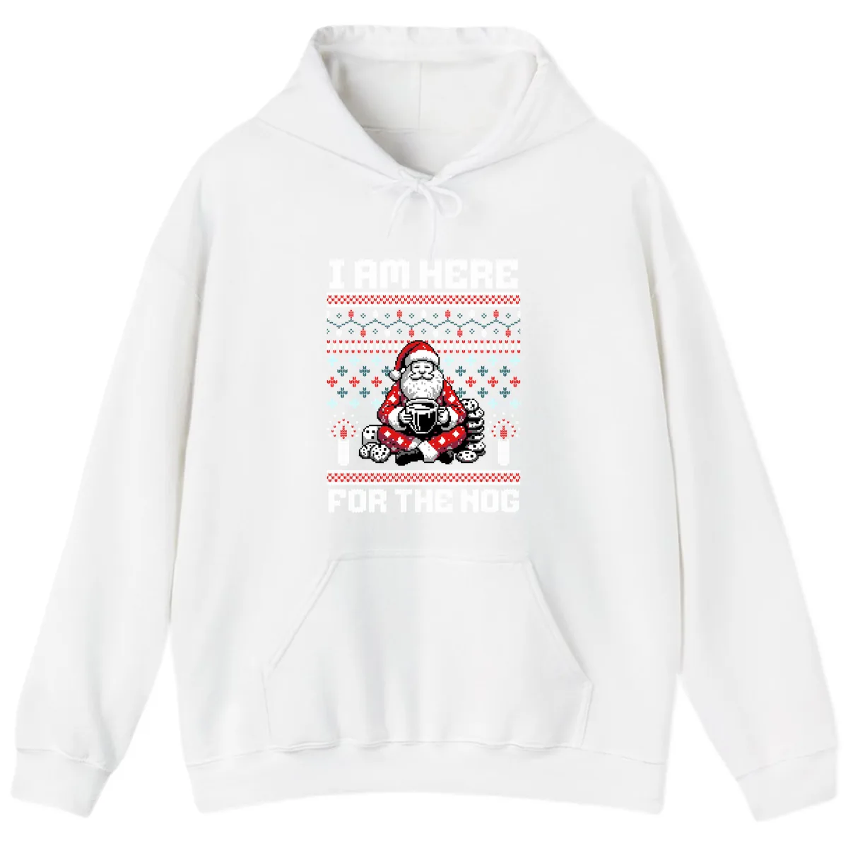 Santa Is Here For The Nog Hoodie in White