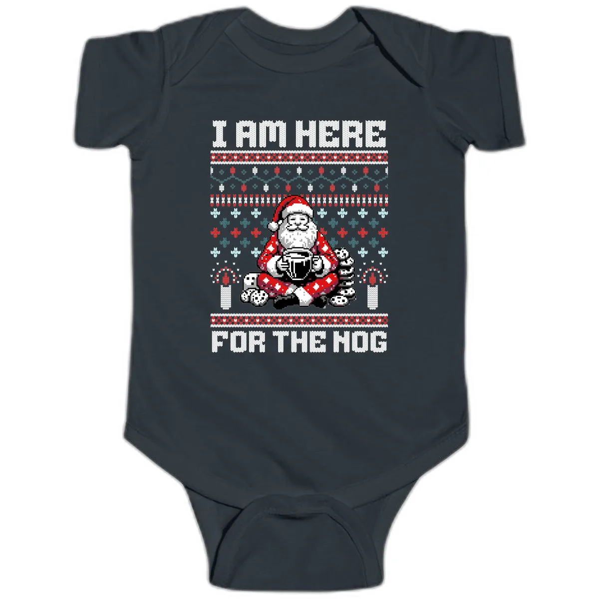 Santa Is Here For The Nog Baby Onesie in Black