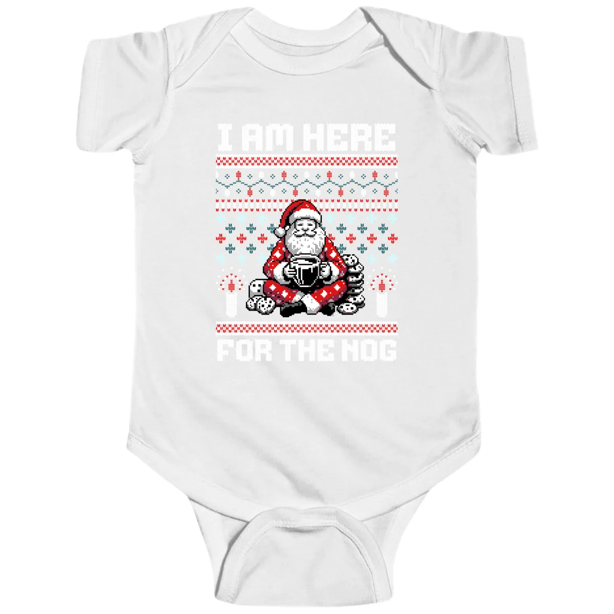 Santa Is Here For The Nog Baby Onesie in White
