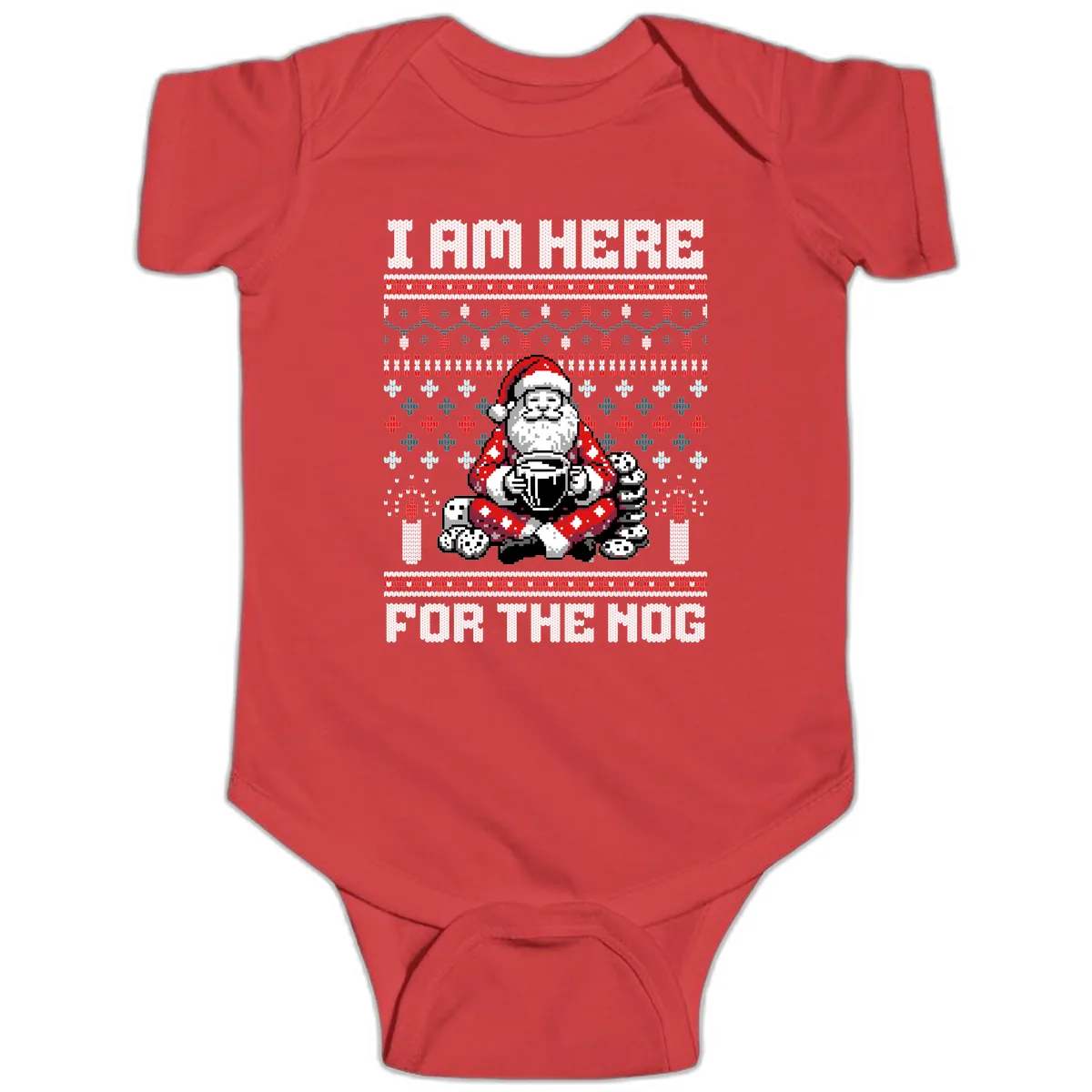 Santa Is Here For The Nog Baby Onesie in Red