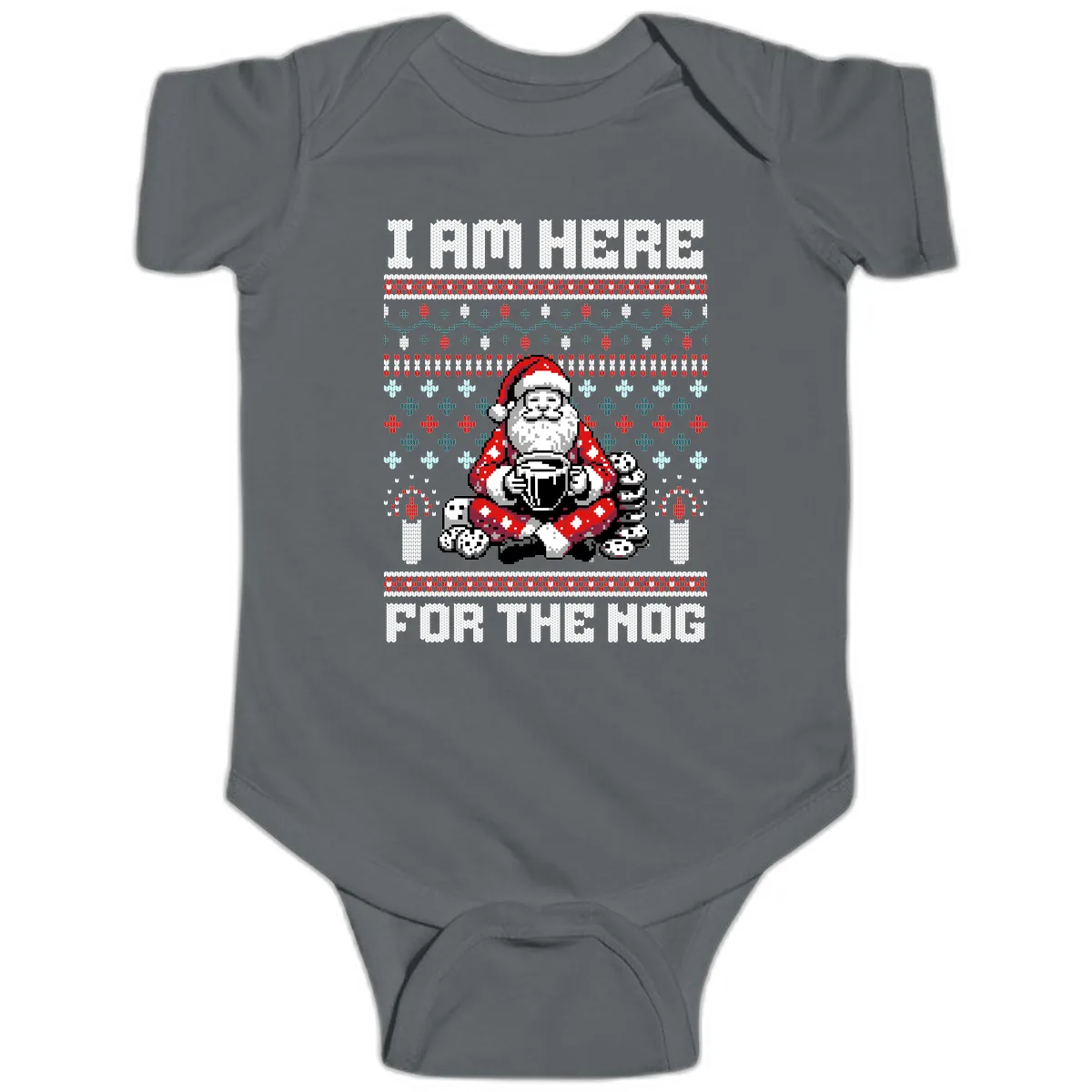 Santa Is Here For The Nog Baby Onesie in Charcoal