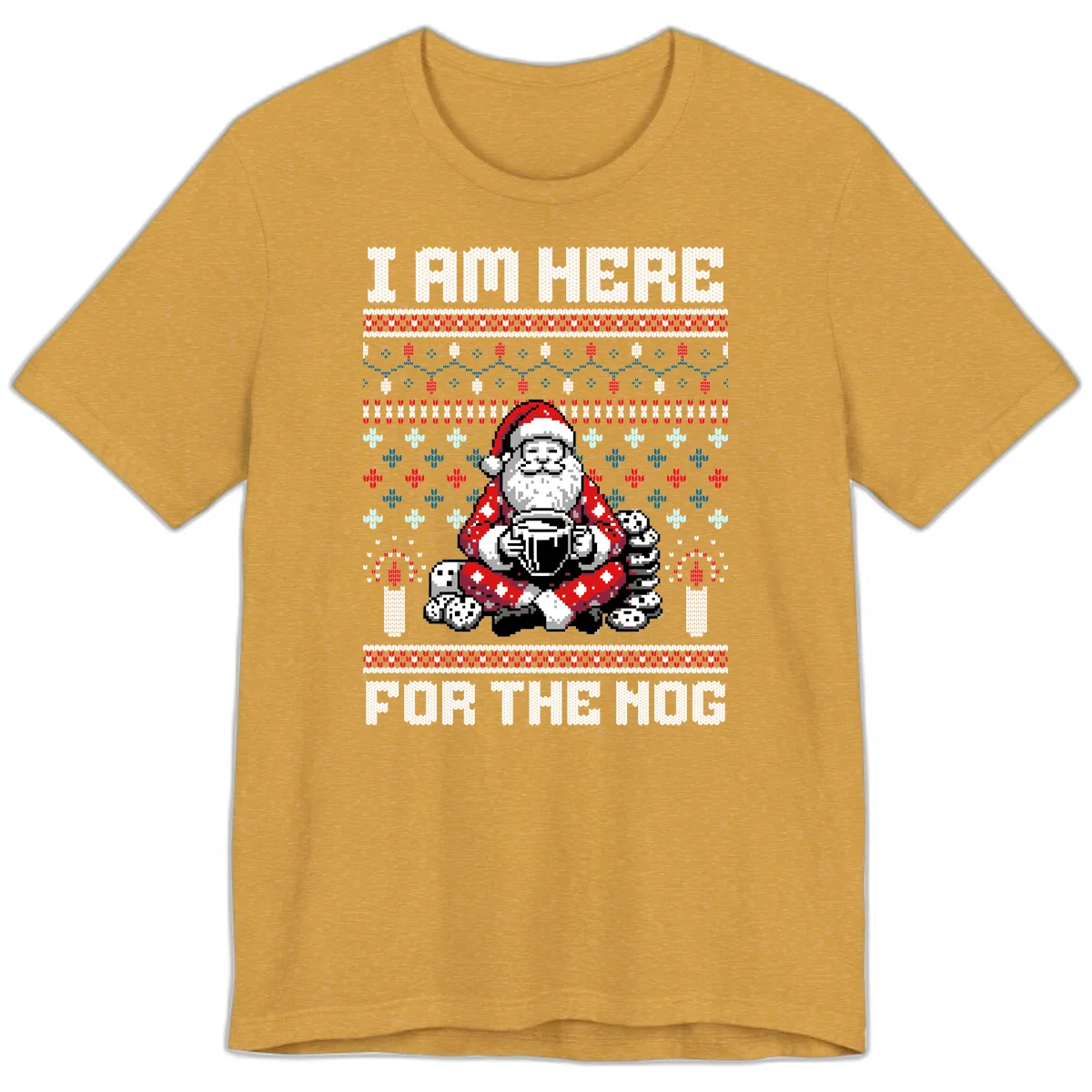 Santa Is Here For The Nog Premium T-Shirt in Heather Mustard