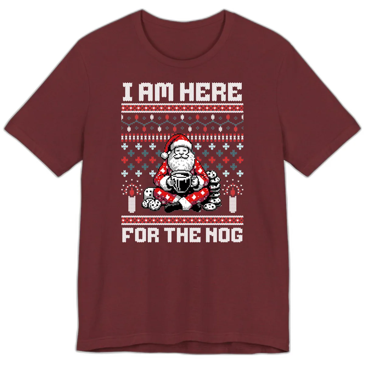 Santa Is Here For The Nog Premium T-Shirt in Heather Cardinal
