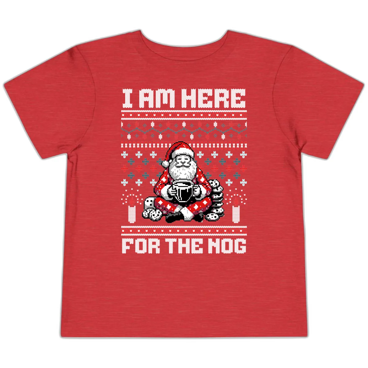 Santa Is Here For The Nog Toddler T-Shirt in Heather Red