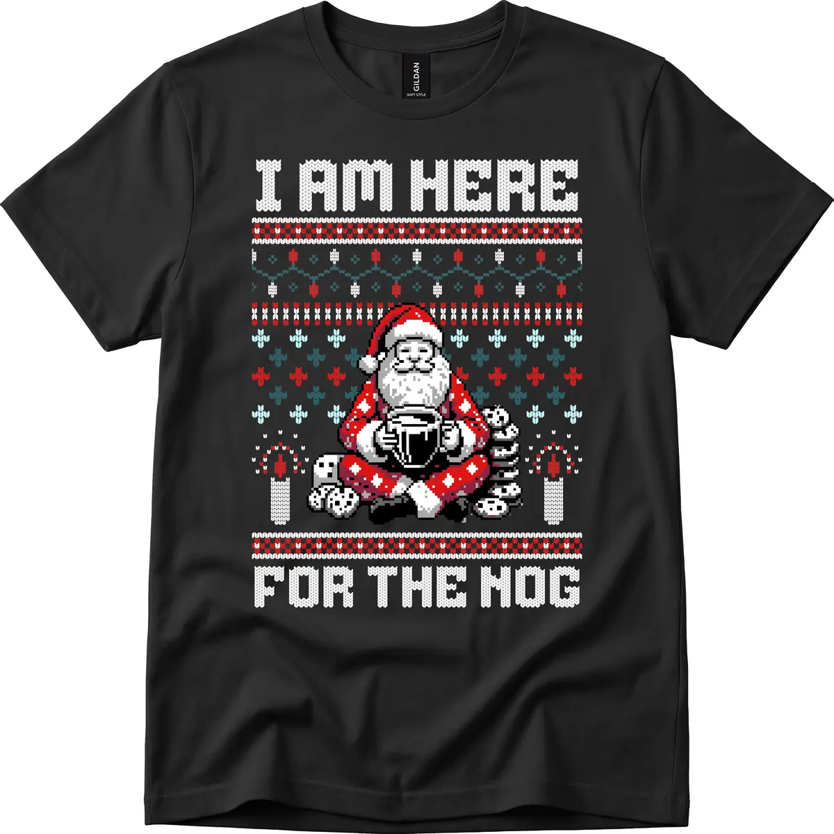 Santa Is Here For The Nog T-Shirt in Black