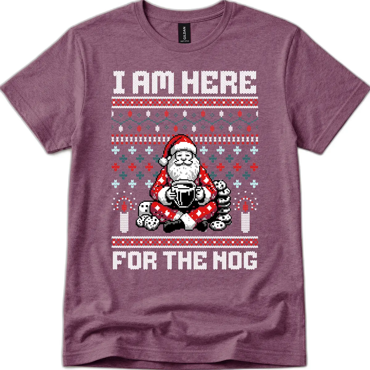 Santa Is Here For The Nog T-Shirt in Heather Maroon