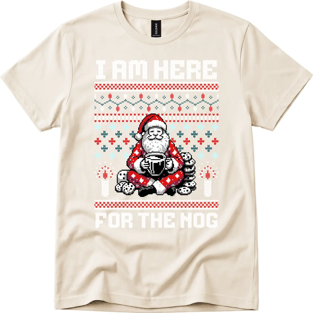 Santa Is Here For The Nog T-Shirt in Natural