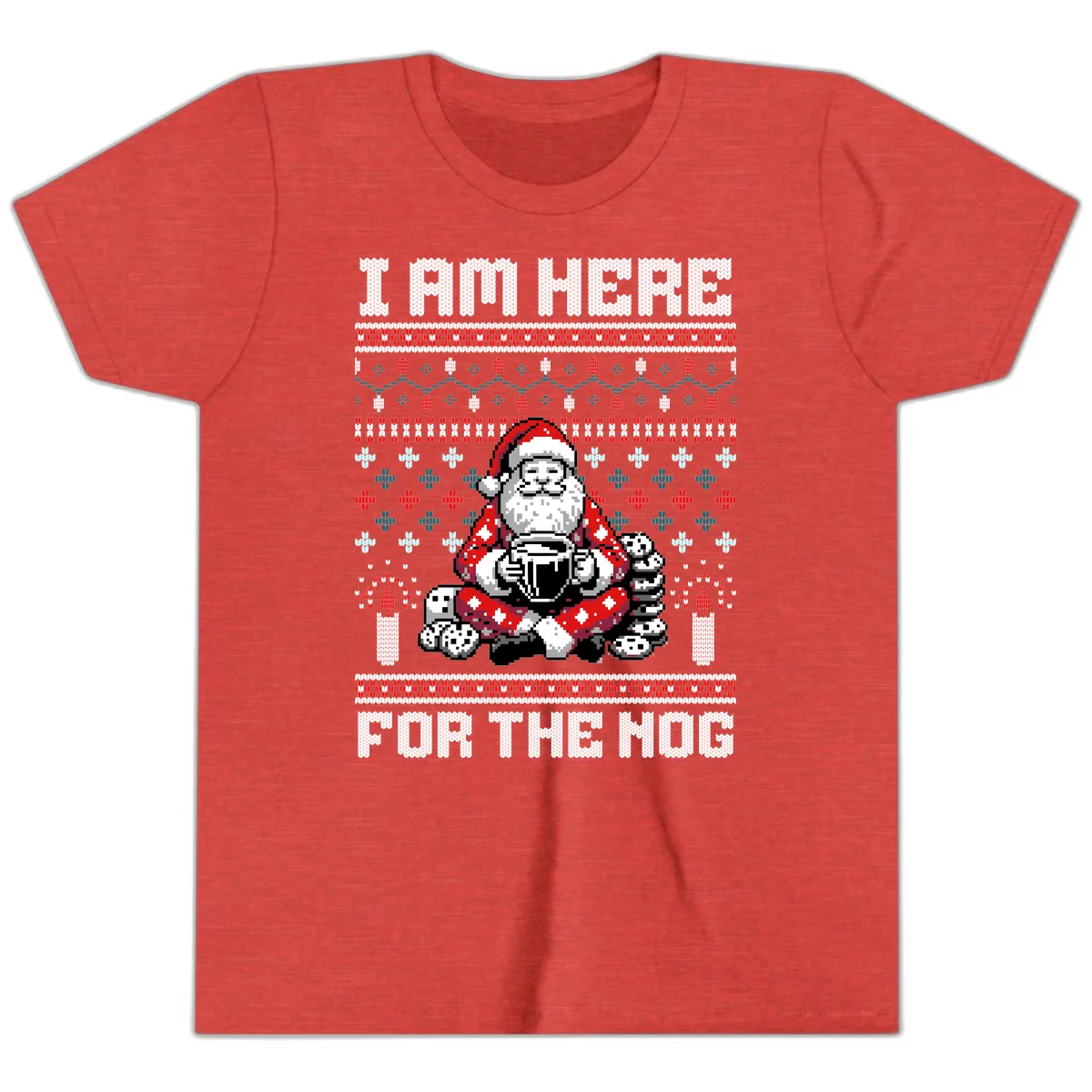 Santa Is Here For The Nog Youth T-Shirt in Heather Red