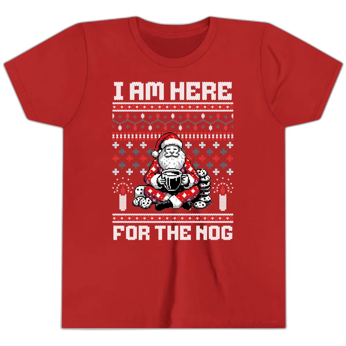 Santa Is Here For The Nog Youth T-Shirt in Red