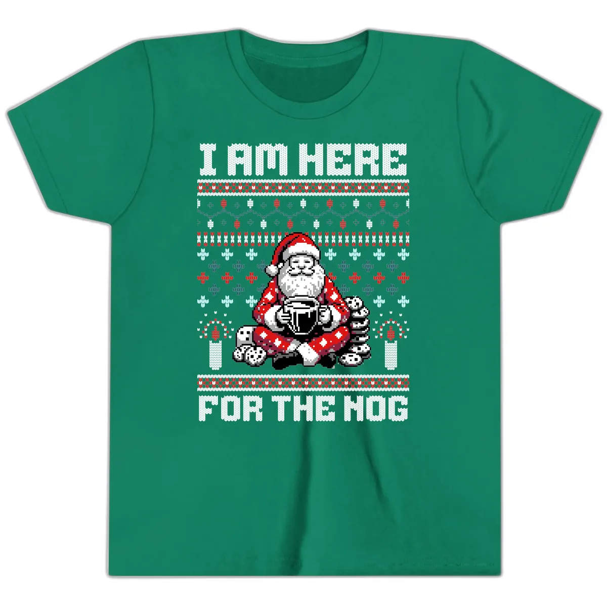 Santa Is Here For The Nog Youth T-Shirt in Kelly