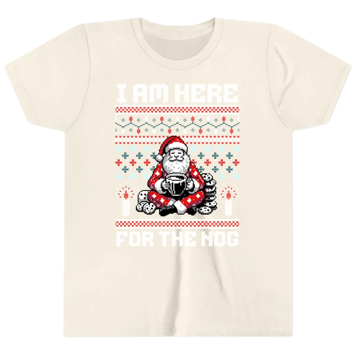 Santa Is Here For The Nog Youth T-Shirt in Natural