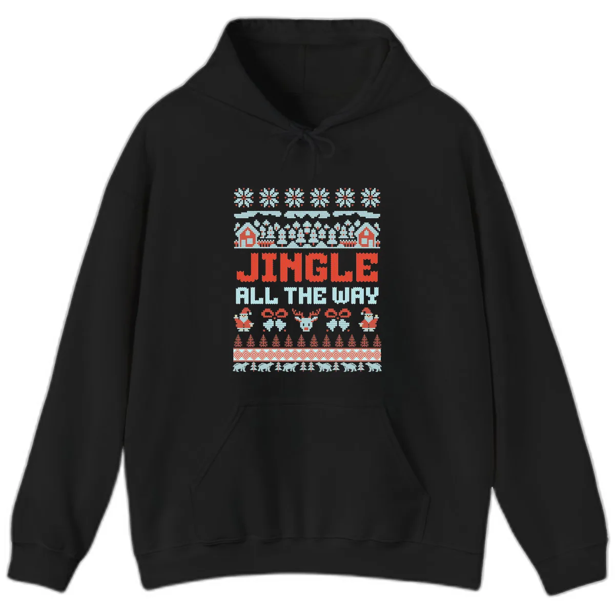 Jingle All The Way Ugly Christmas Sweater Hoodie in Black