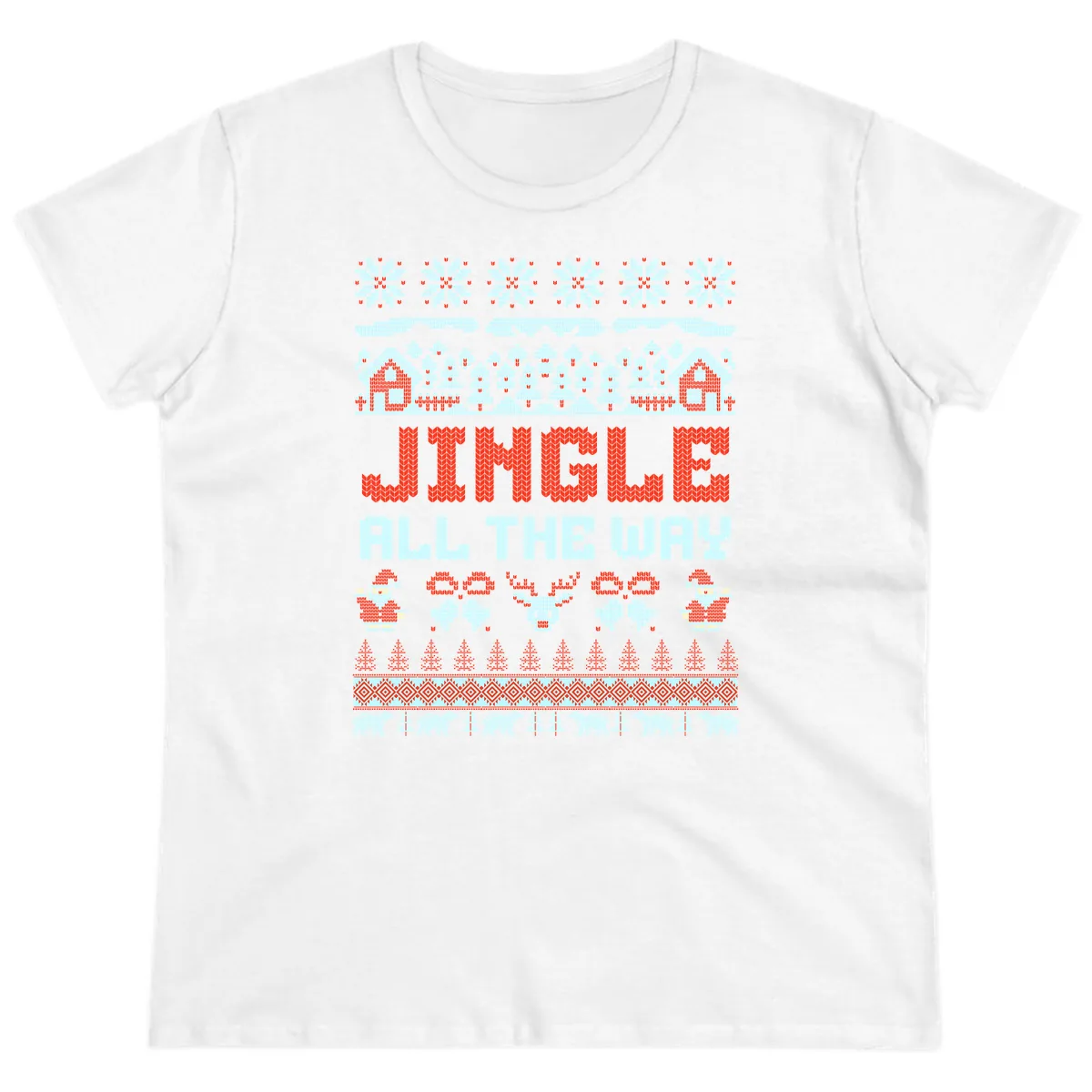 Jingle All The Way Ugly Christmas Sweater Ladies Tee in White
