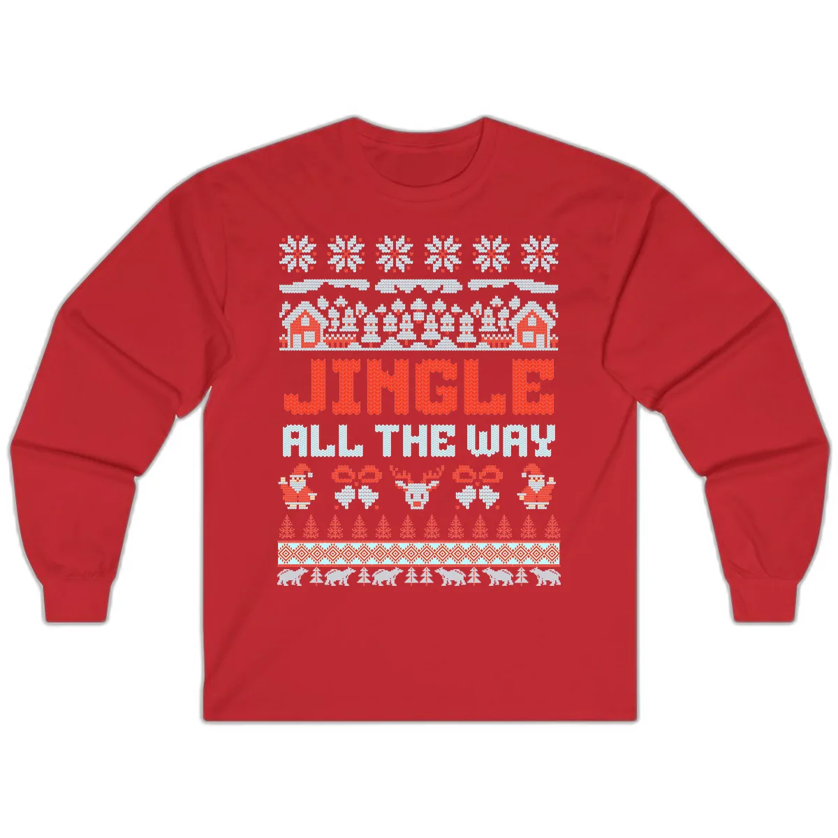 Jingle All The Way Ugly Christmas Sweater Long Sleeve in Red