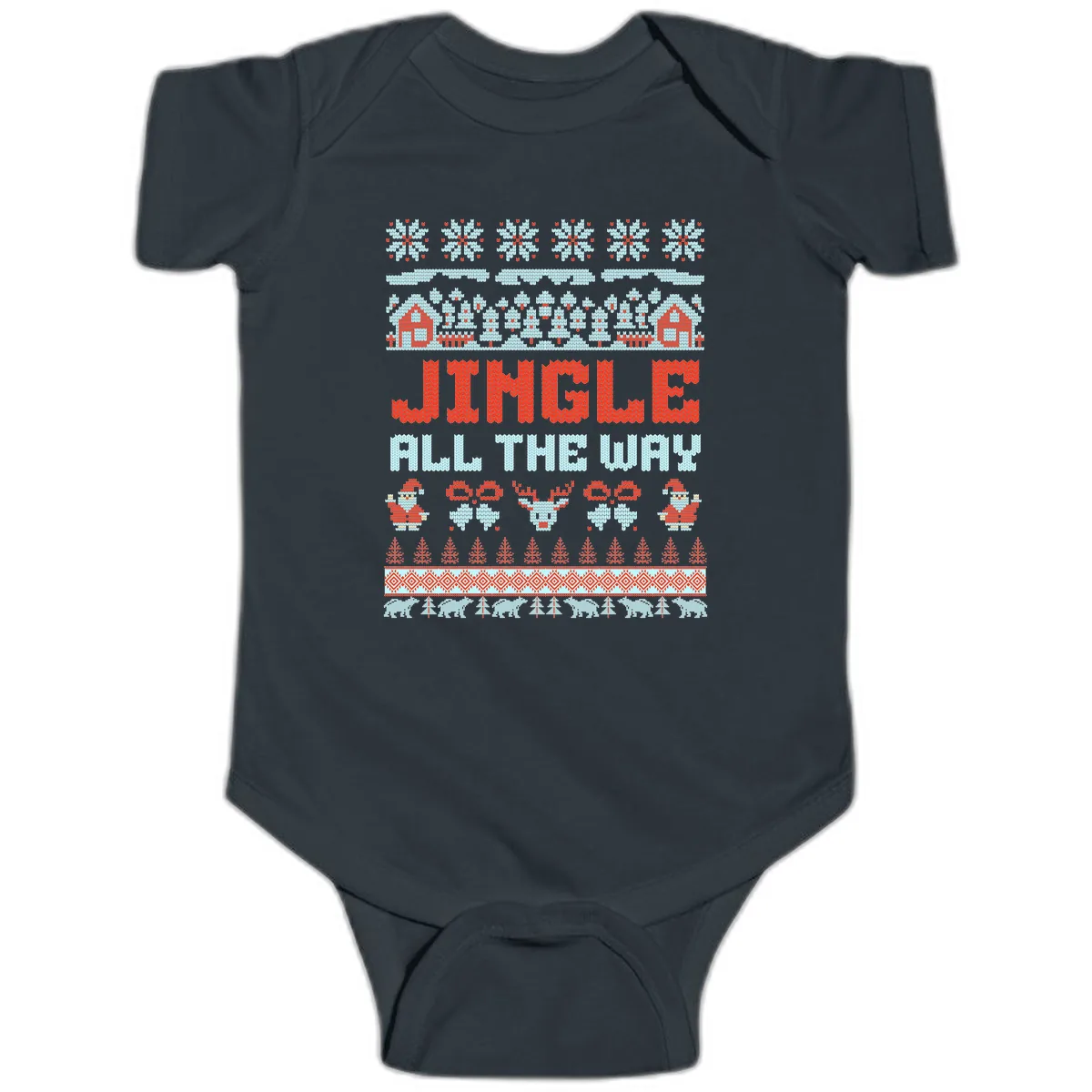 Jingle All The Way Ugly Christmas Sweater Baby Onesie in Black