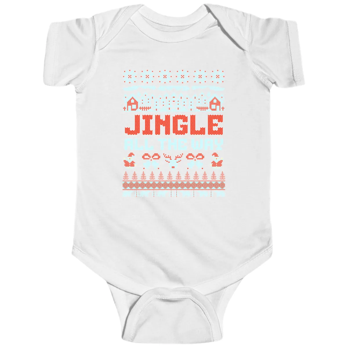 Jingle All The Way Ugly Christmas Sweater Baby Onesie in White