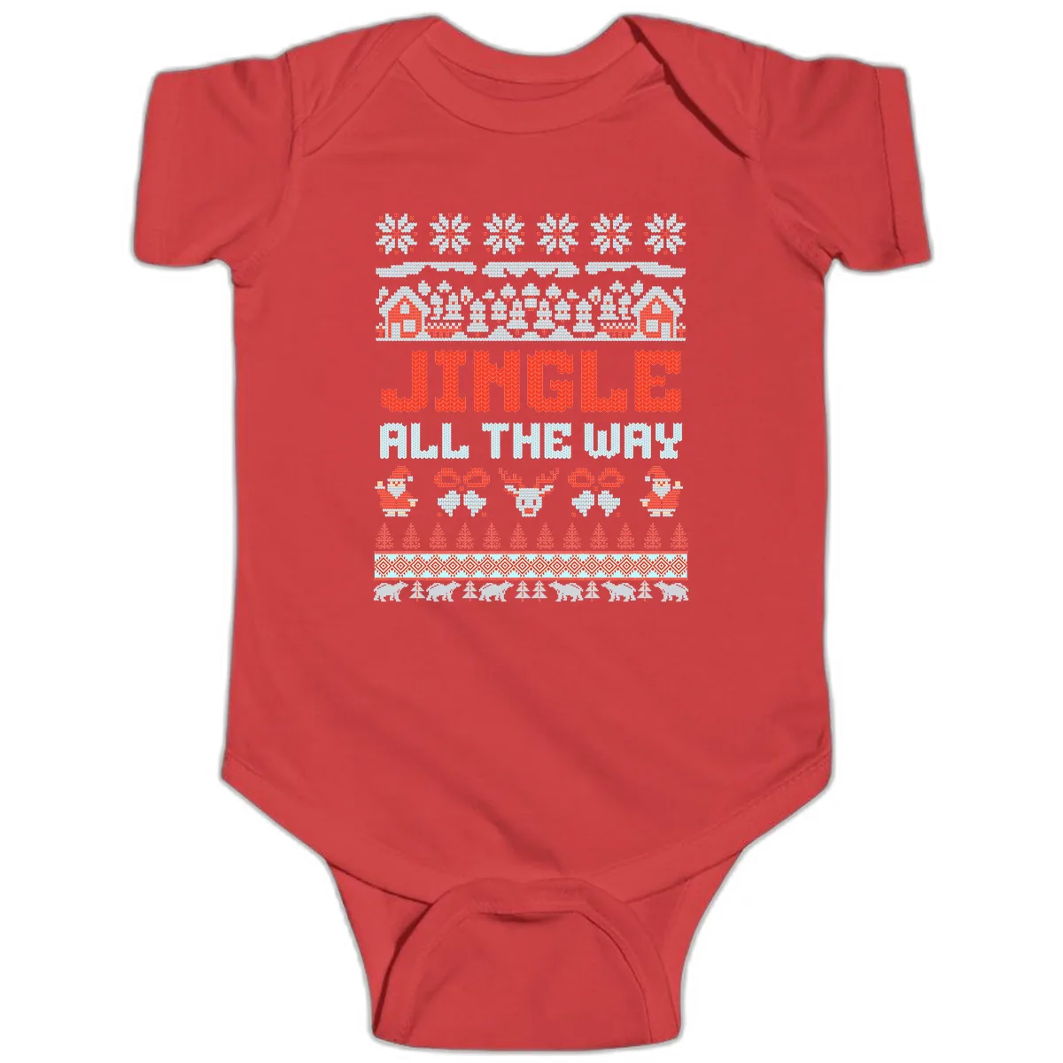 Jingle All The Way Ugly Christmas Sweater Baby Onesie in Red