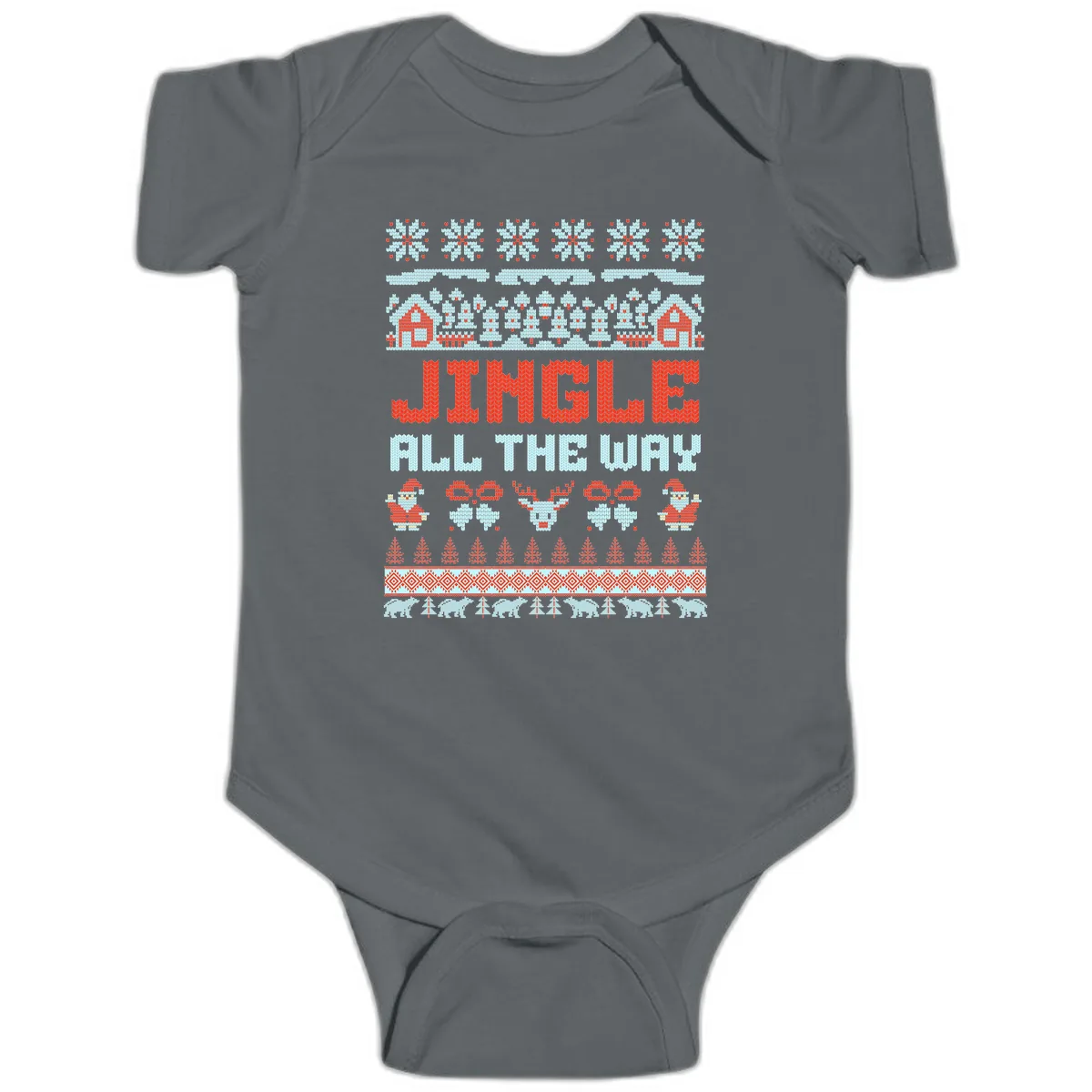 Jingle All The Way Ugly Christmas Sweater Baby Onesie in Charcoal