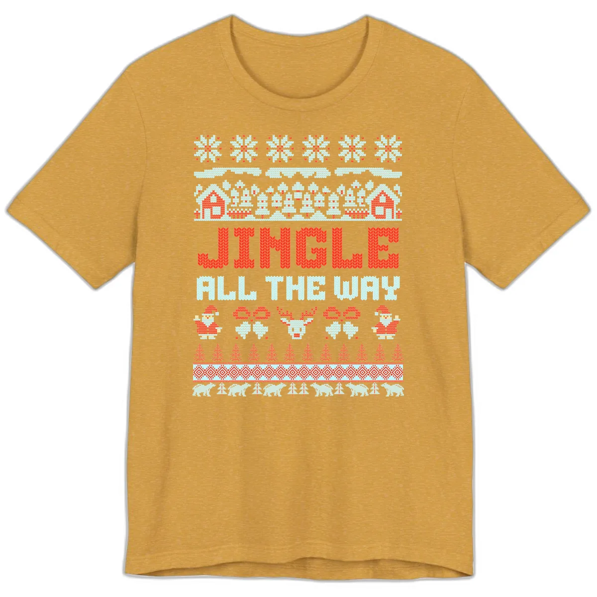 Jingle All The Way Ugly Christmas Sweater Premium T-Shirt in Heather Mustard