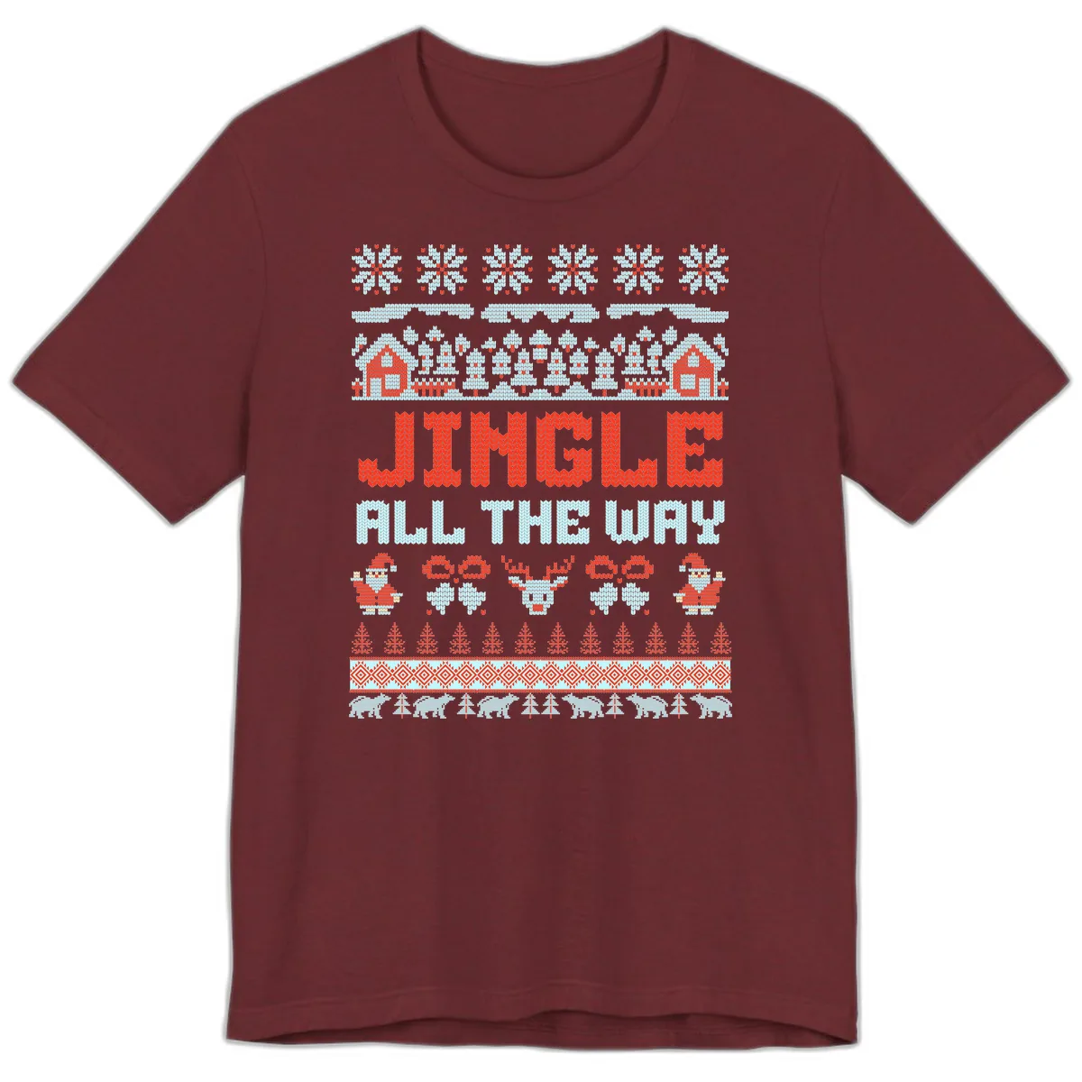 Jingle All The Way Ugly Christmas Sweater Premium T-Shirt in Heather Cardinal