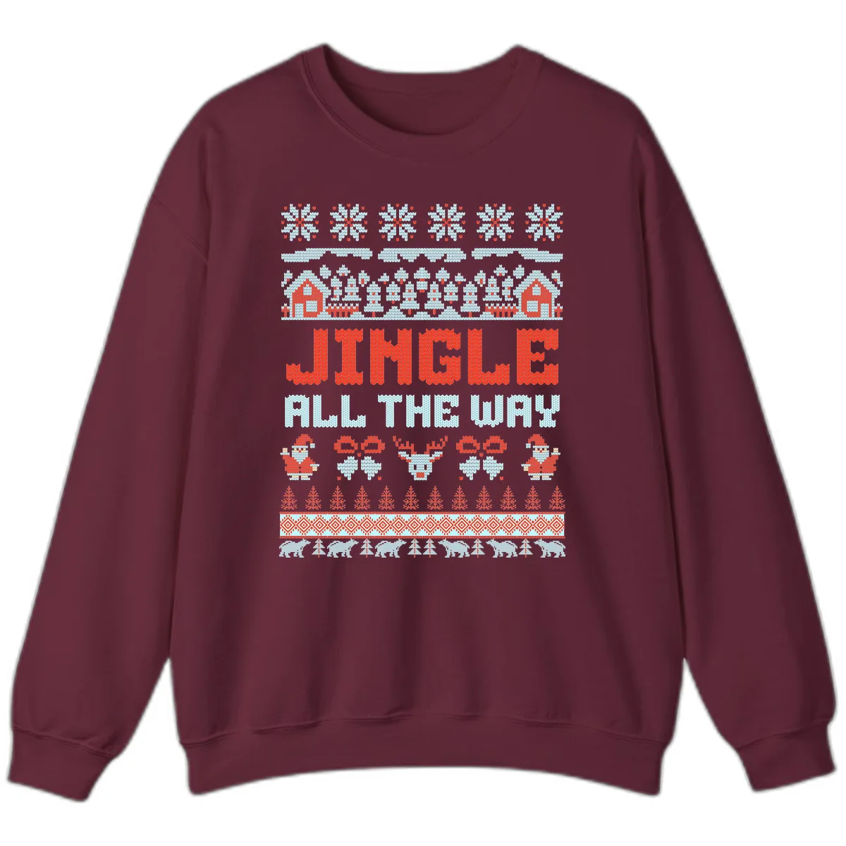 Jingle All The Way Ugly Christmas Sweater Sweatshirt in Maroon