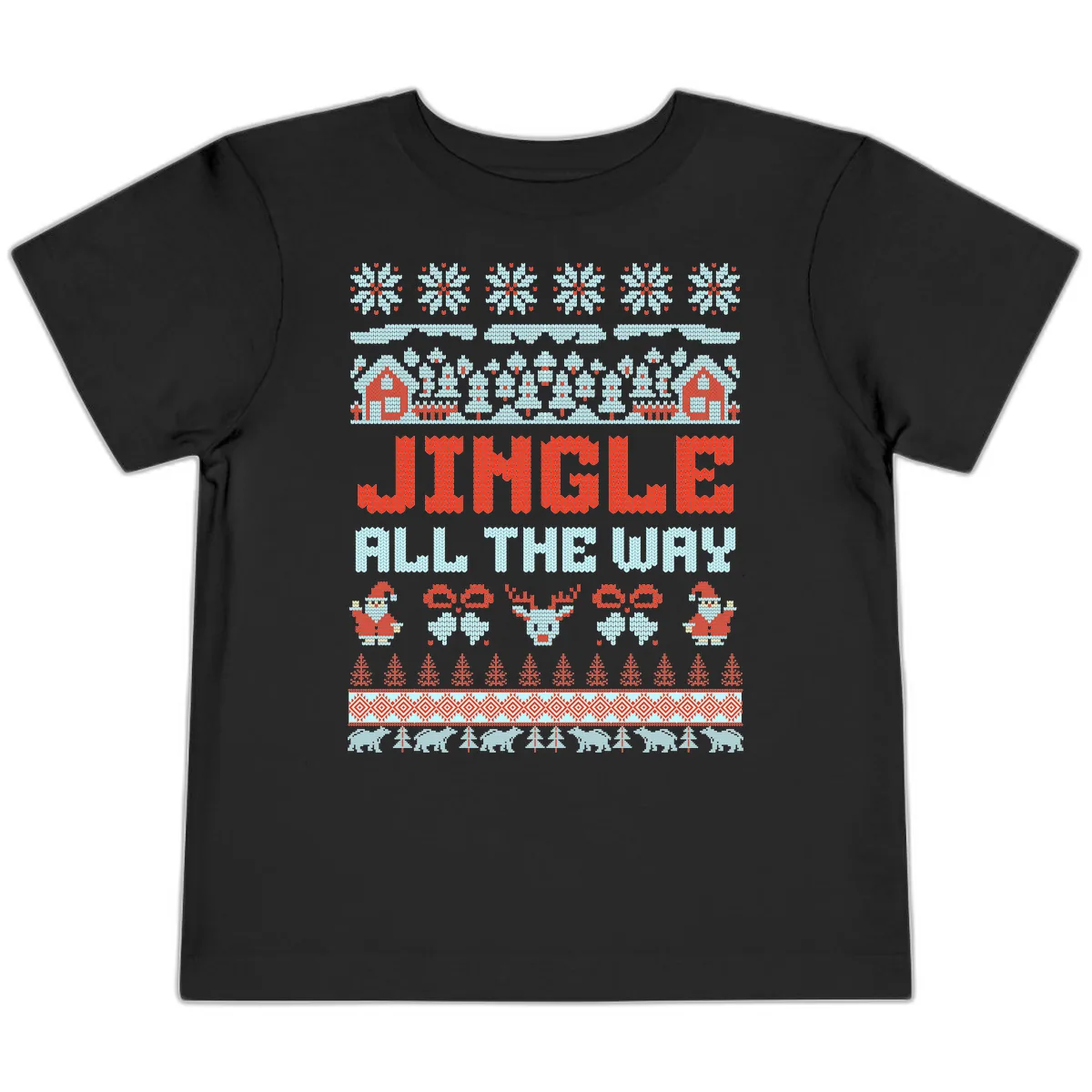 Jingle All The Way Ugly Christmas Sweater Toddler T-Shirt in Black