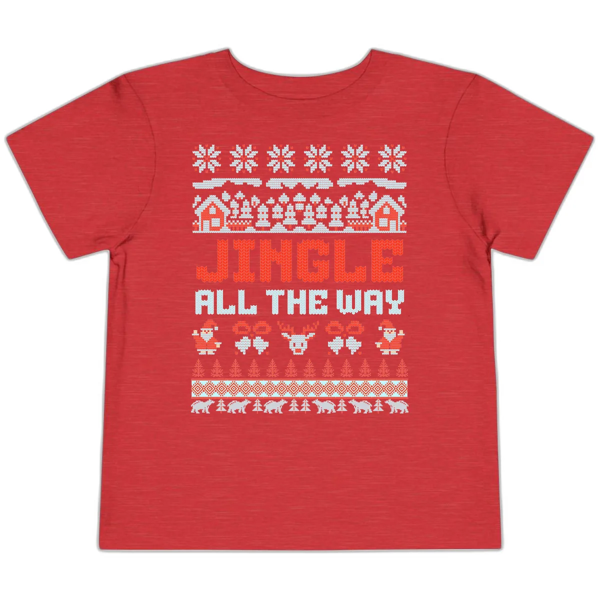 Jingle All The Way Ugly Christmas Sweater Toddler T-Shirt in Heather Red