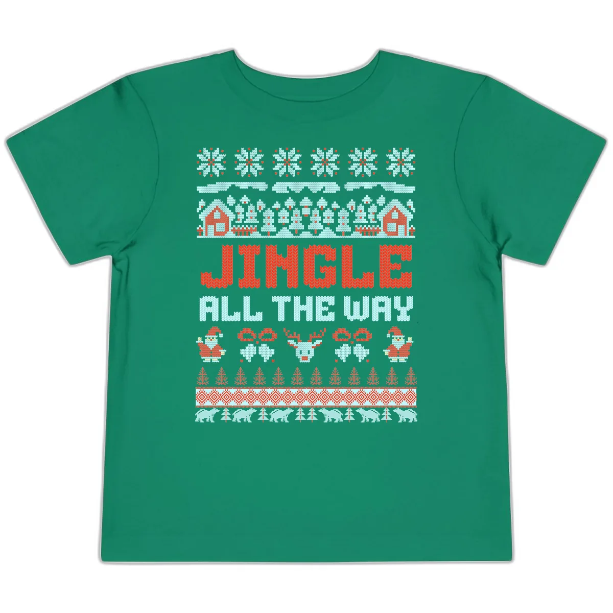 Jingle All The Way Ugly Christmas Sweater Toddler T-Shirt in Kelly