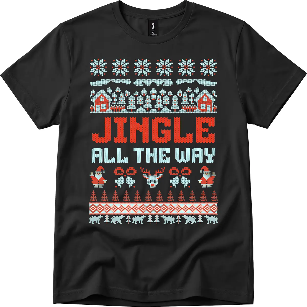 Jingle All The Way Ugly Christmas Sweater T-Shirt in Black