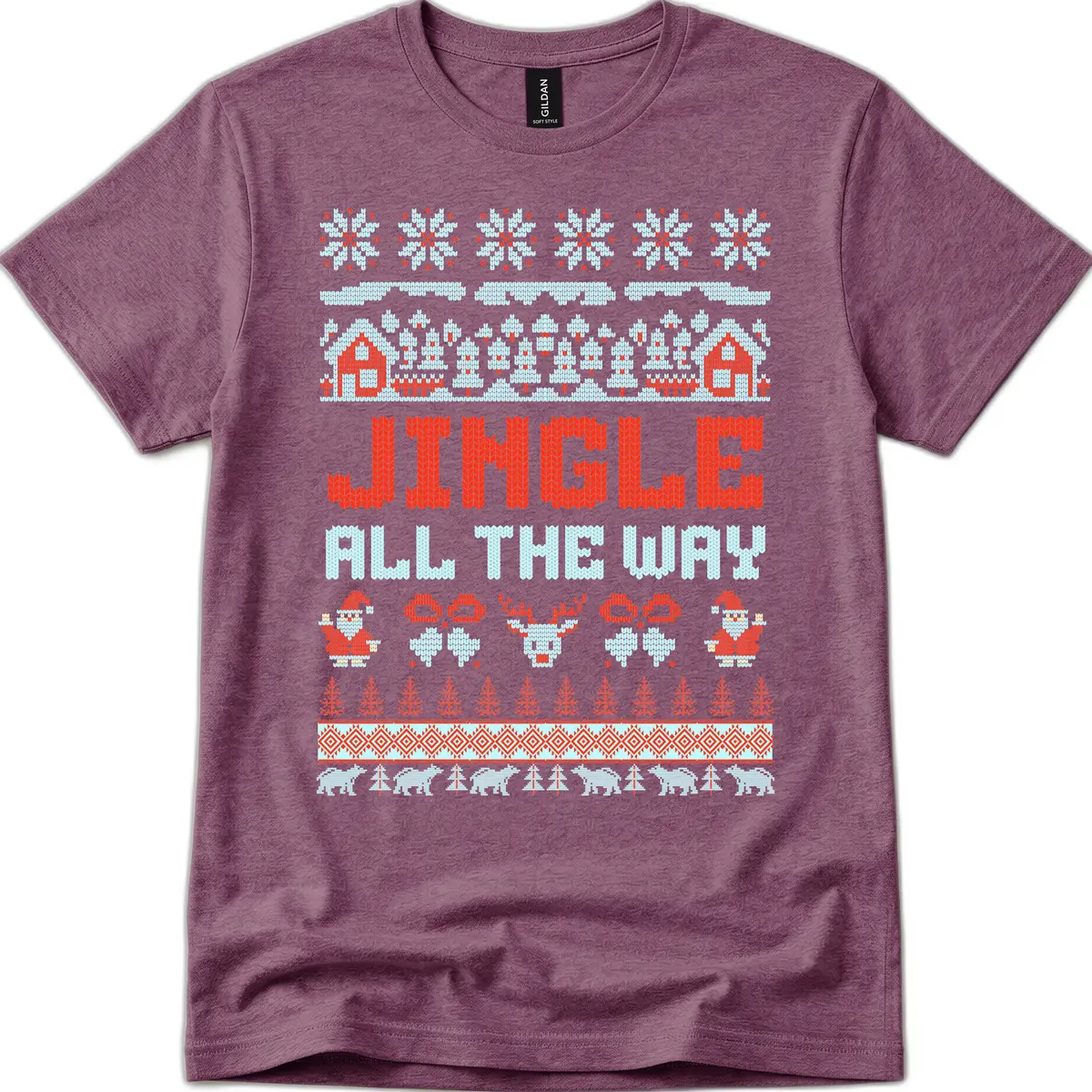 Jingle All The Way Ugly Christmas Sweater T-Shirt in Heather Maroon