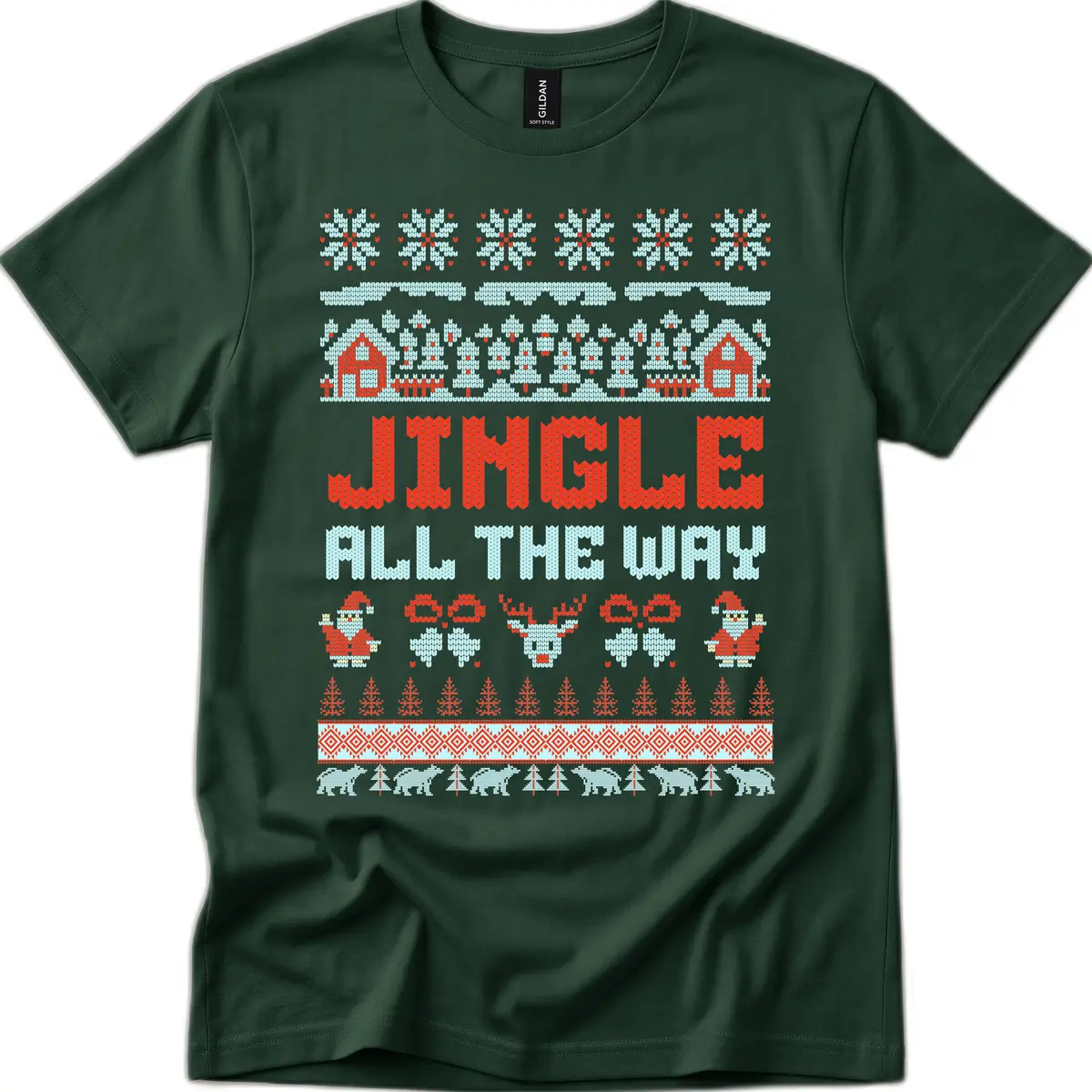Jingle All The Way Ugly Christmas Sweater T-Shirt in Forest Green