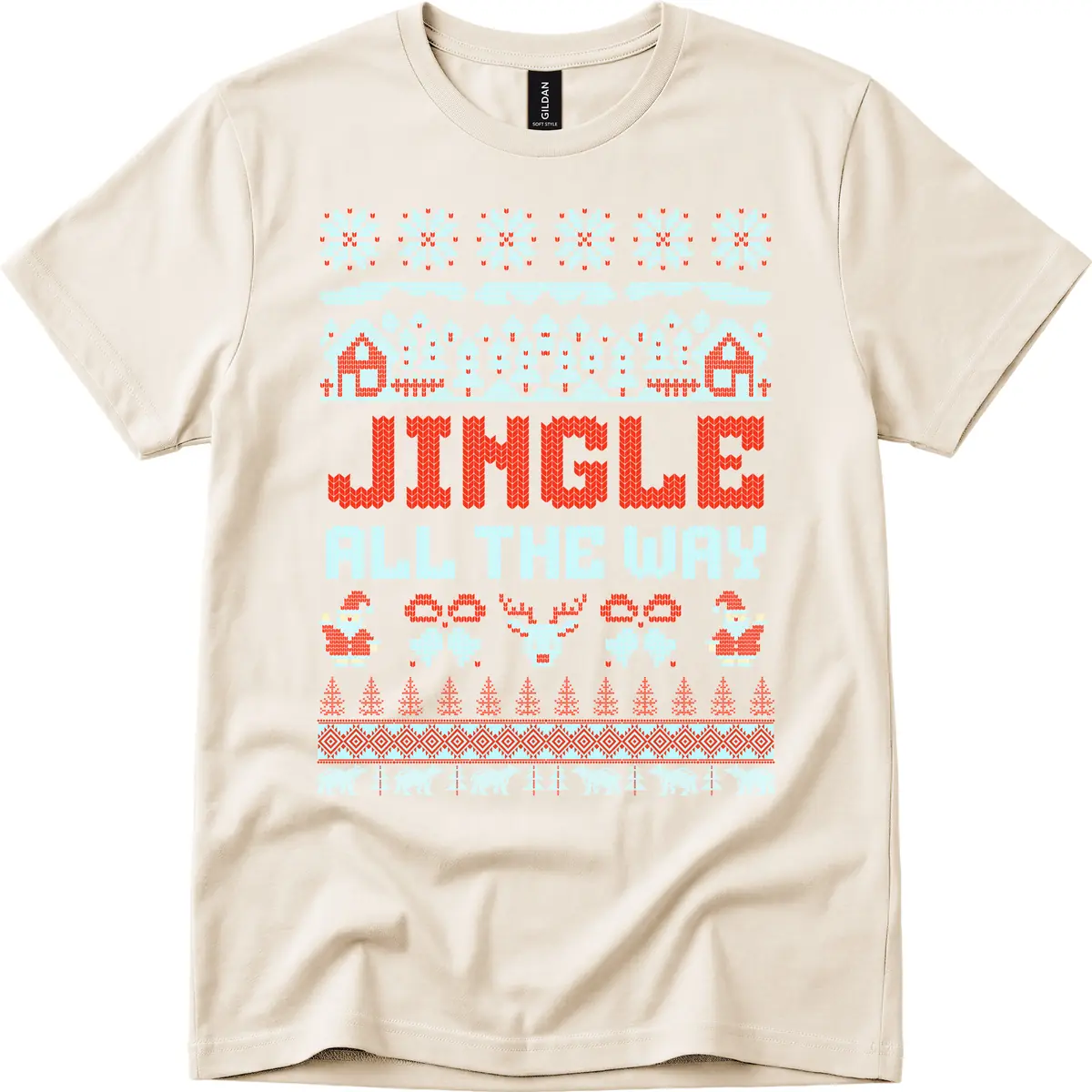 Jingle All The Way Ugly Christmas Sweater T-Shirt in Natural