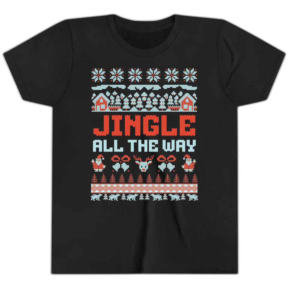 Jingle All The Way Ugly Christmas Sweater Youth T-Shirt in Black