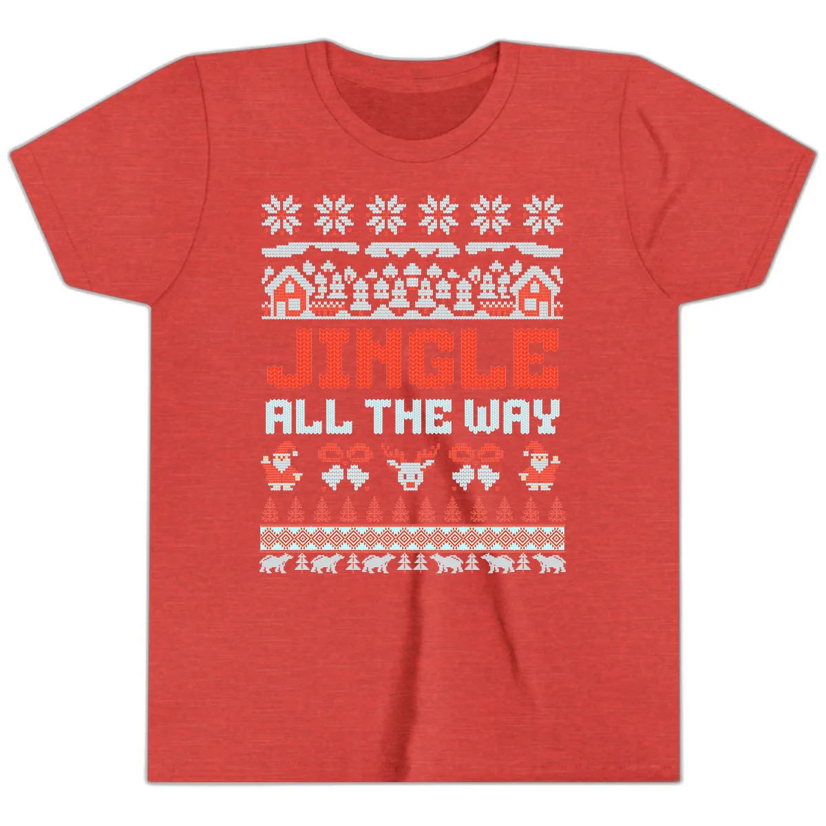 Jingle All The Way Ugly Christmas Sweater Youth T-Shirt in Heather Red