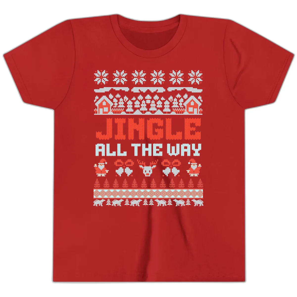 Jingle All The Way Ugly Christmas Sweater Youth T-Shirt in Red