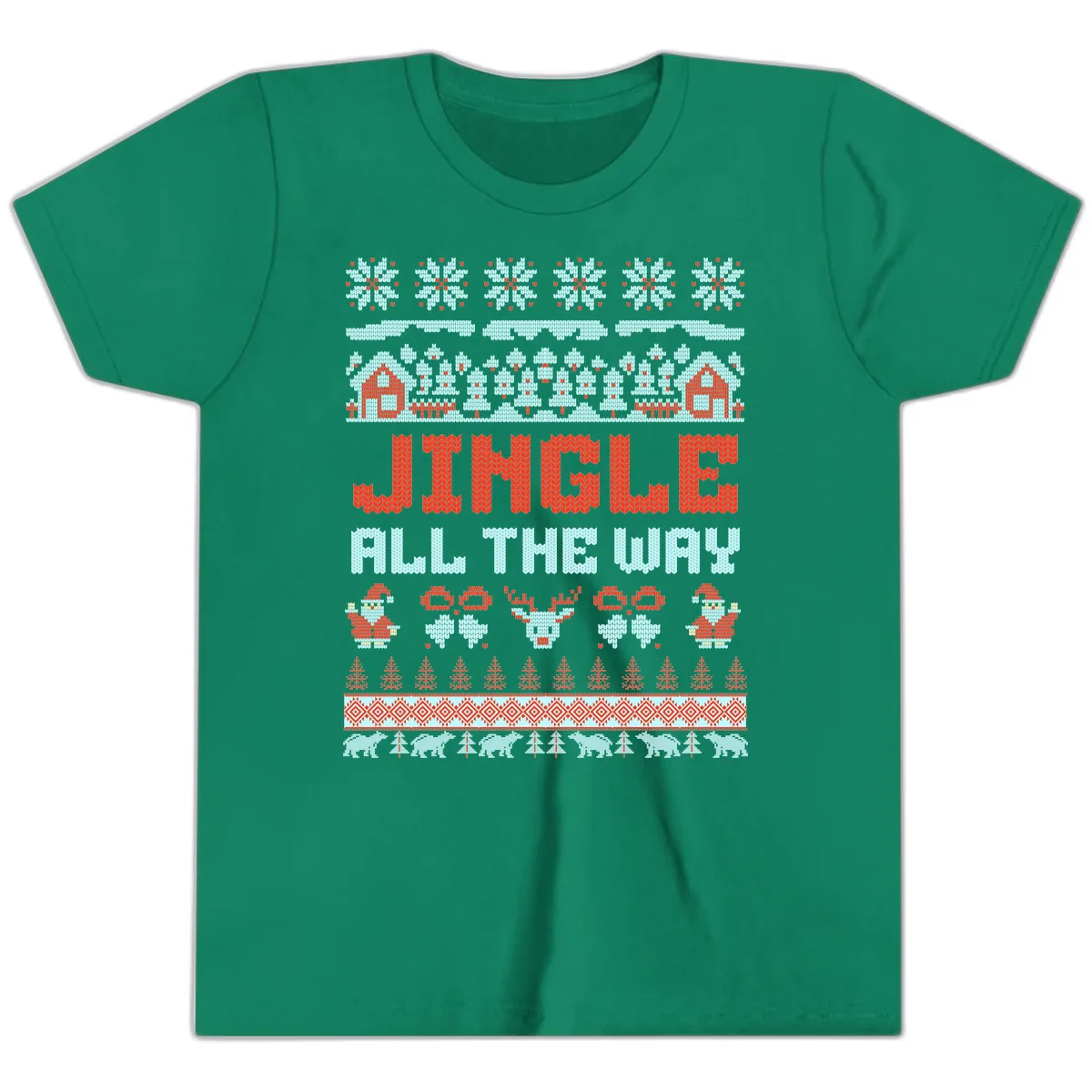 Jingle All The Way Ugly Christmas Sweater Youth T-Shirt in Kelly