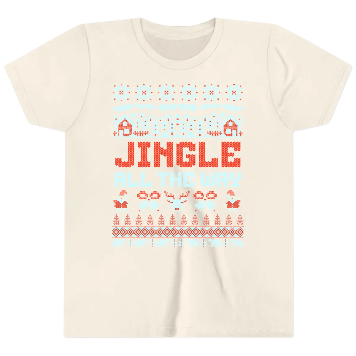 Jingle All The Way Ugly Christmas Sweater Youth T-Shirt in Natural