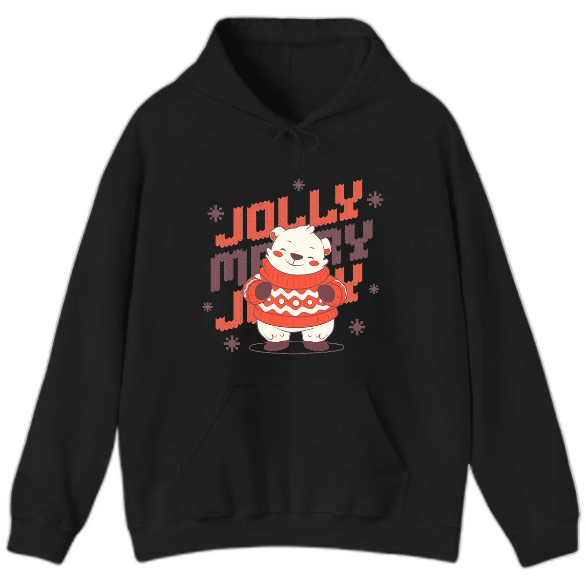Jolly Merry Polar Bear Sweater Hoodie in Black