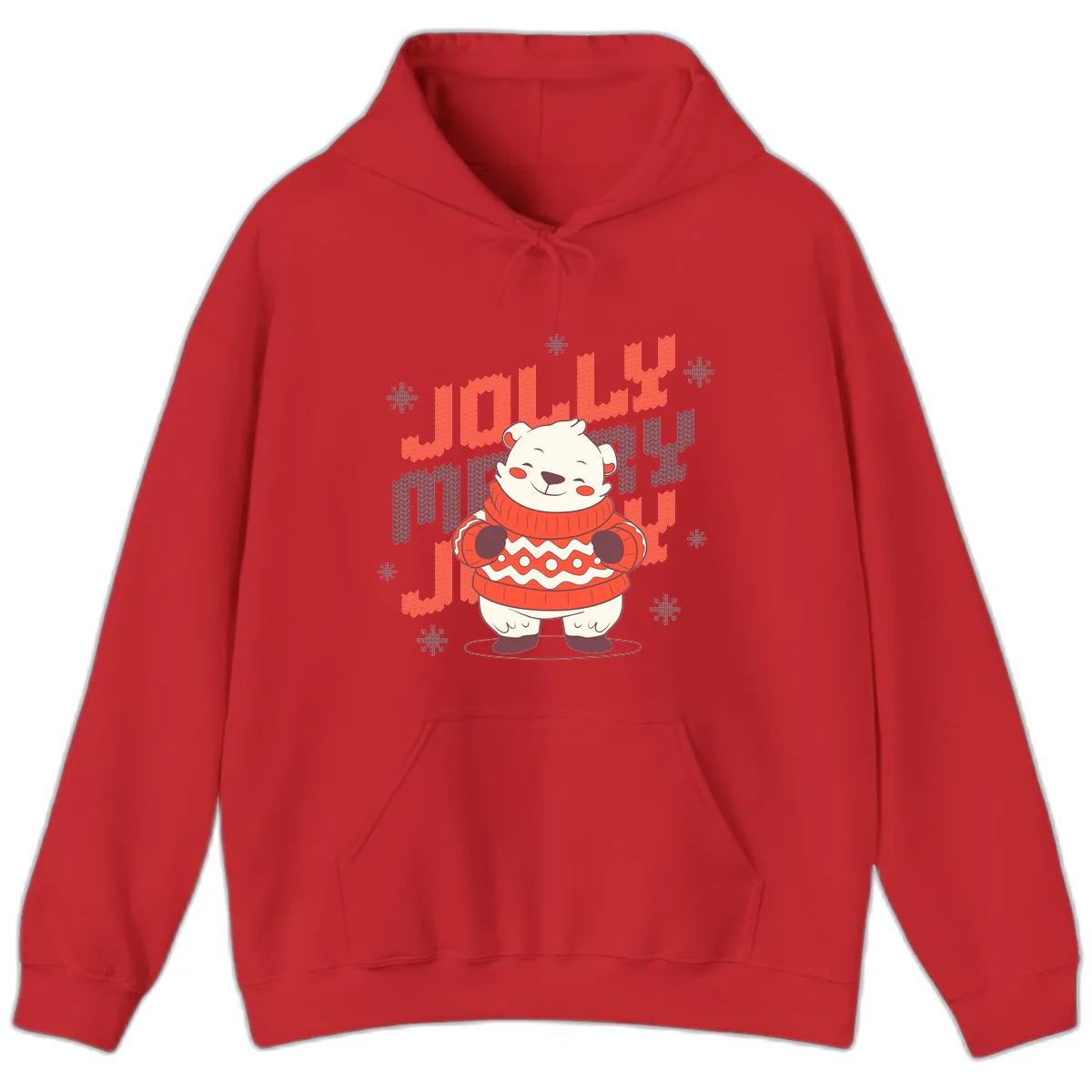Jolly Merry Polar Bear Sweater Hoodie in Red