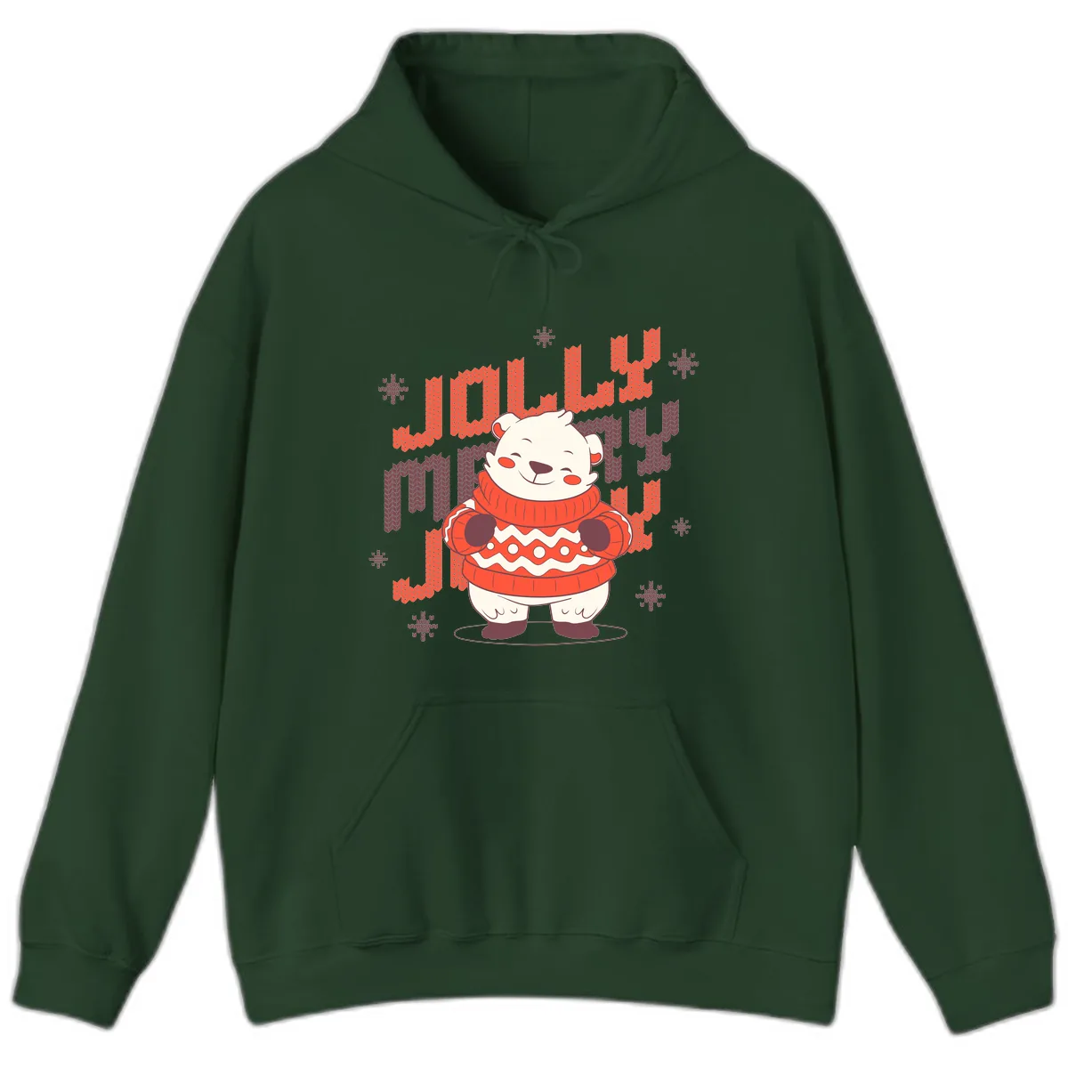 Jolly Merry Polar Bear Sweater Hoodie in Forest Green