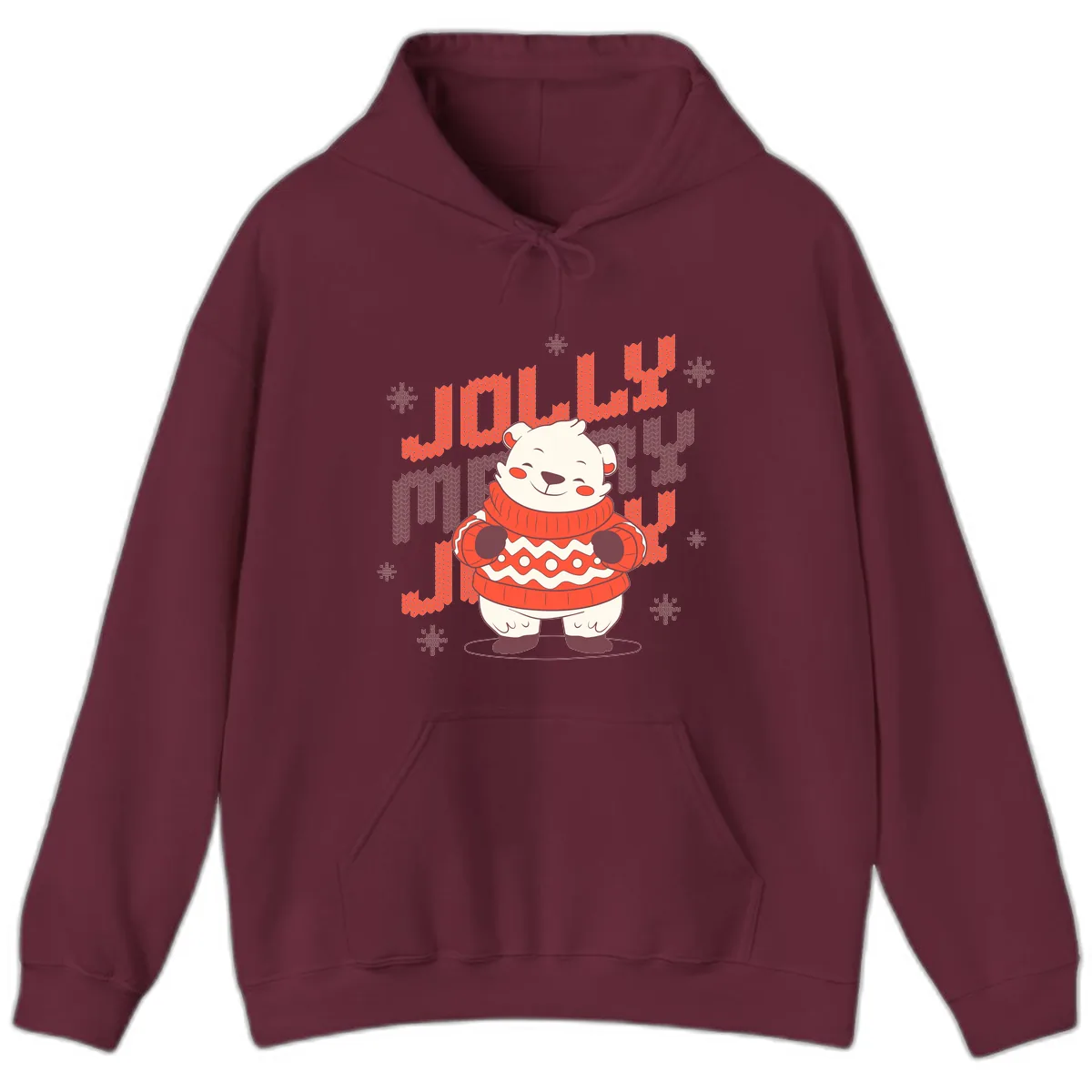 Jolly Merry Polar Bear Sweater Hoodie in Maroon