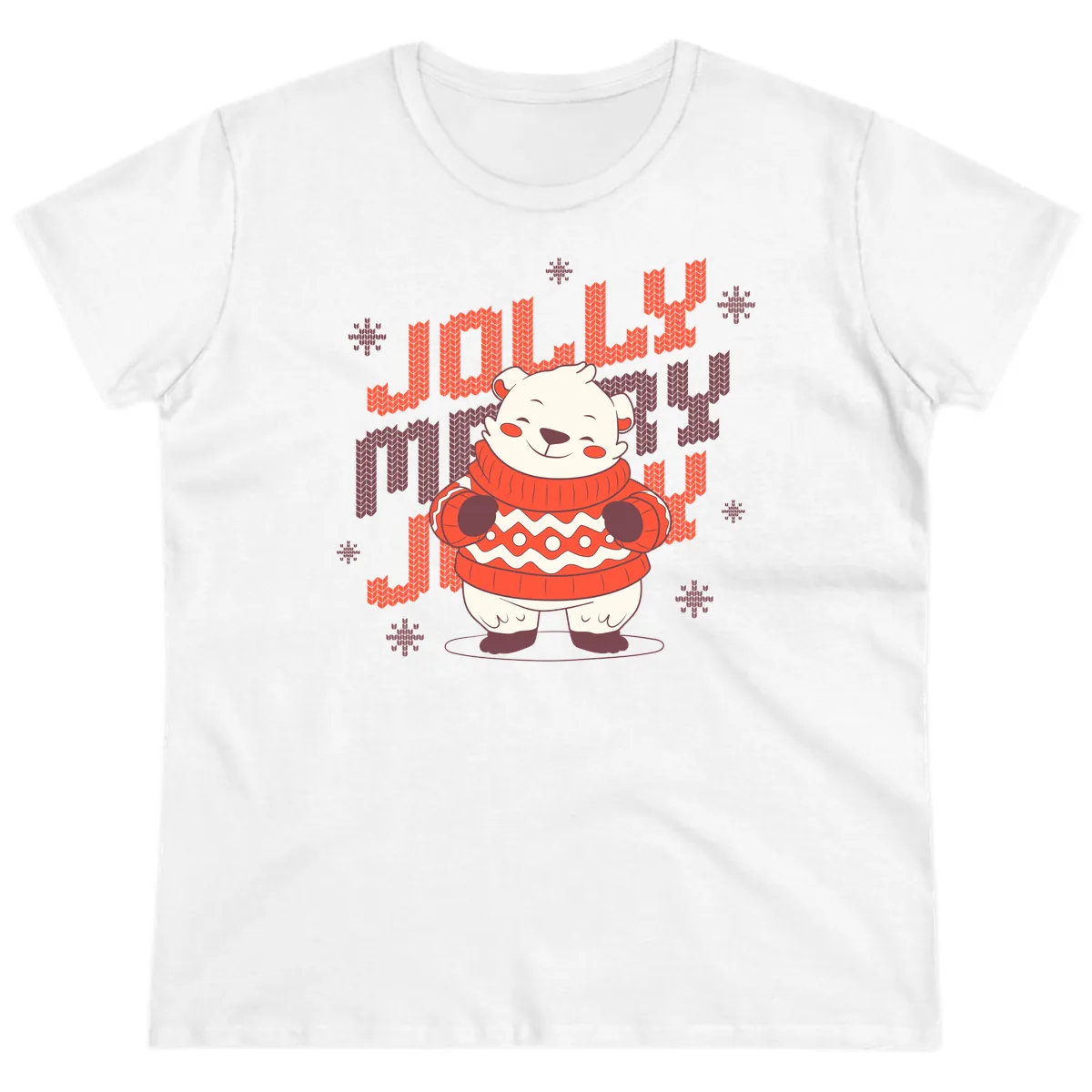 Jolly Merry Polar Bear Sweater Ladies Tee in White