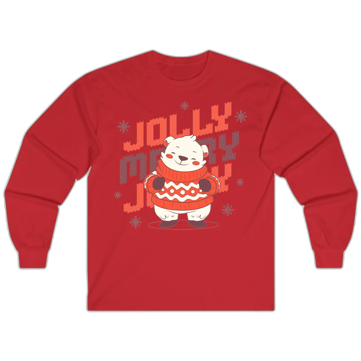 Jolly Merry Polar Bear Sweater Long Sleeve in Red