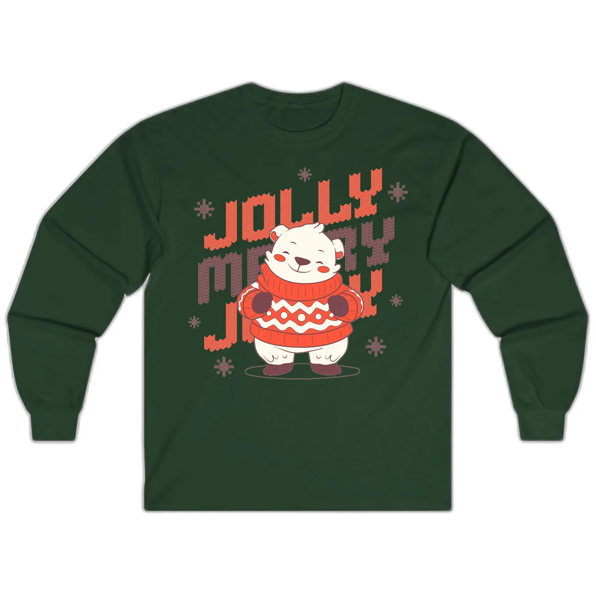 Jolly Merry Polar Bear Sweater Long Sleeve in Forest Green