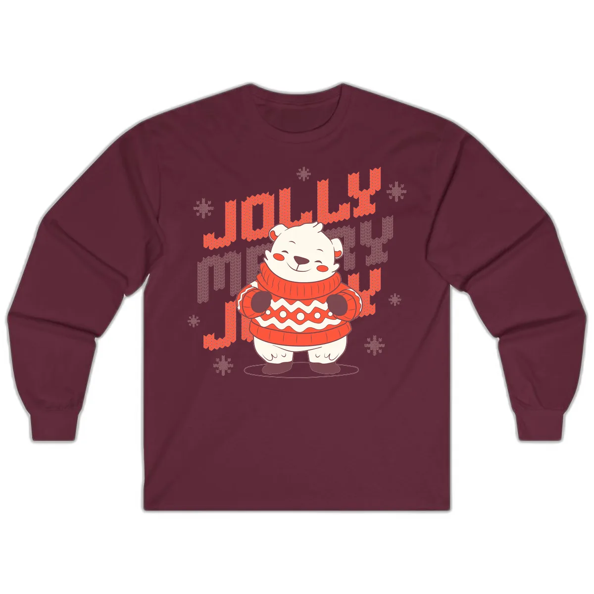 Jolly Merry Polar Bear Sweater Long Sleeve in Maroon