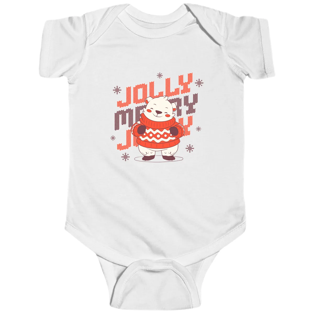 Jolly Merry Polar Bear Sweater Baby Onesie in White
