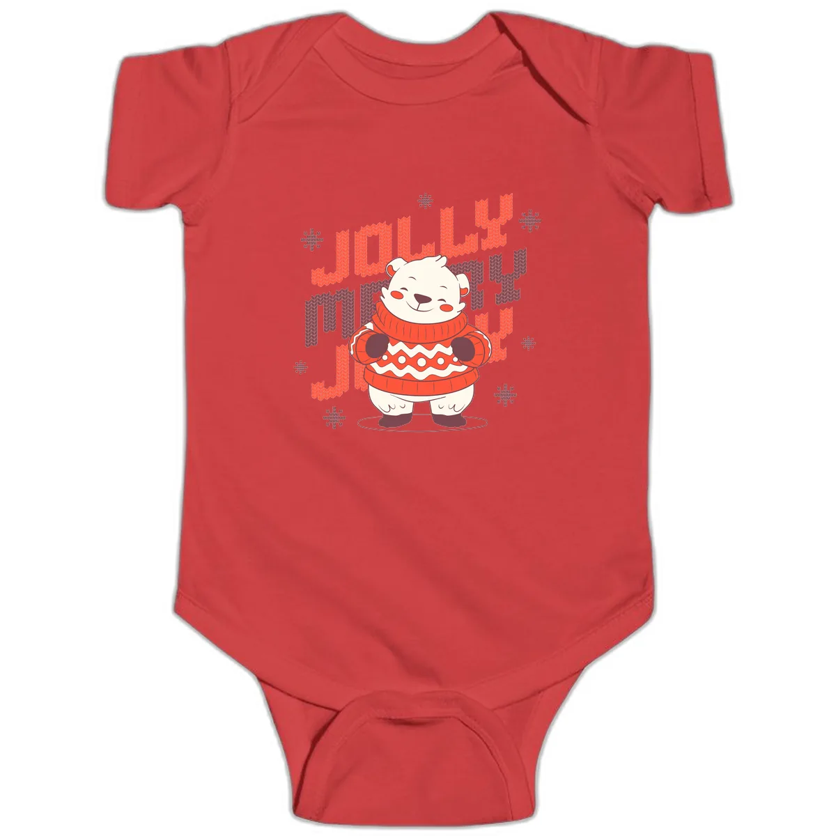 Jolly Merry Polar Bear Sweater Baby Onesie in Red