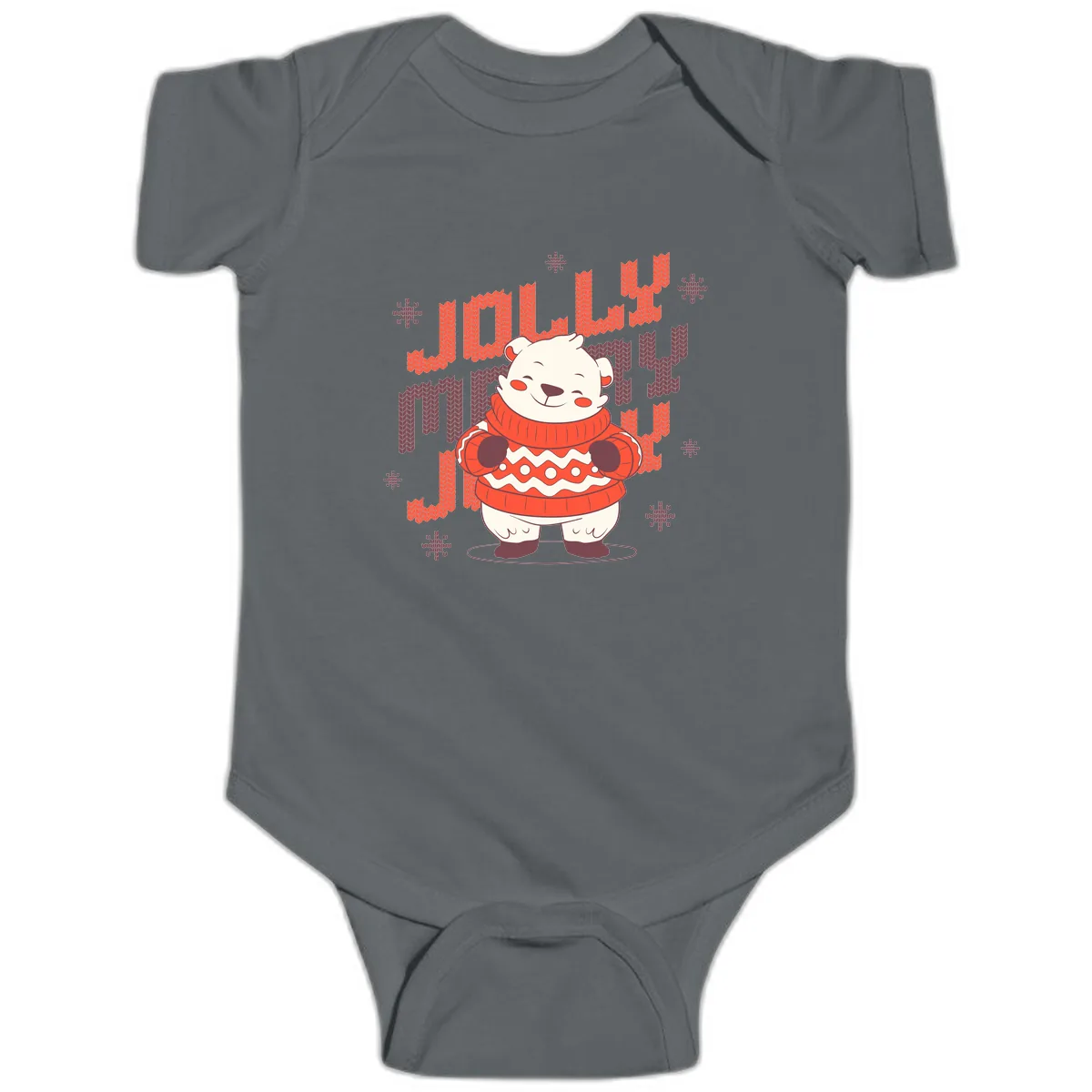 Jolly Merry Polar Bear Sweater Baby Onesie in Charcoal