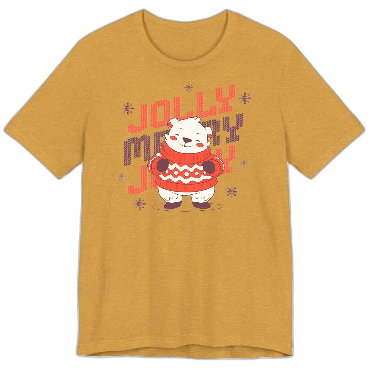 Jolly Merry Polar Bear Sweater Premium T-Shirt in Heather Mustard